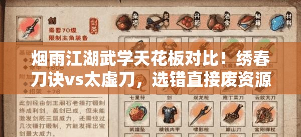 烟雨江湖武学天花板对比!绣春刀诀vs太虚刀,选错直接废资源! 烟雨江湖武学天花板对比!绣春刀诀vs太虚刀,选错直接废资源!